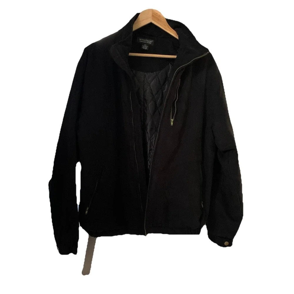Montage Collection Black Faux Suede ZipUp Bomber Jacket With Pockets Size M